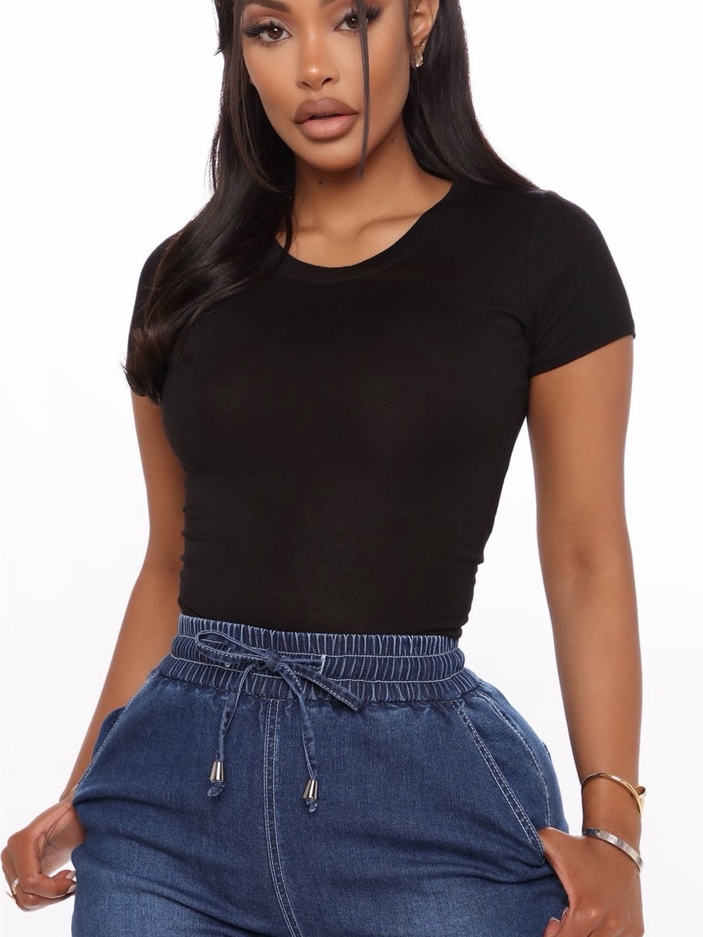 Fashion Nova Black Short Sleeve Crewneck Tee